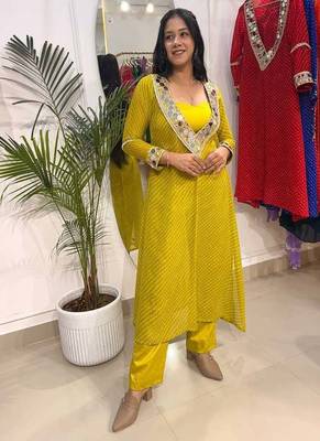 Neon yellow-green lehariya co-ord set 2