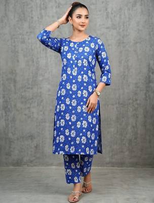 workwear women floral printed regular kurta with trousers 1