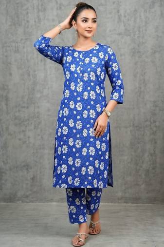 workwear women floral printed regular kurta with trousers