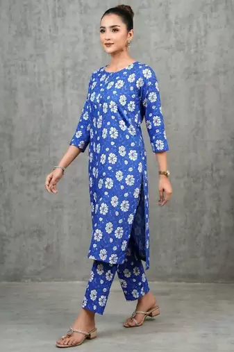 workwear women floral printed regular kurta with trousers
