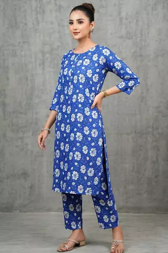 workwear women floral printed regular kurta with trousers