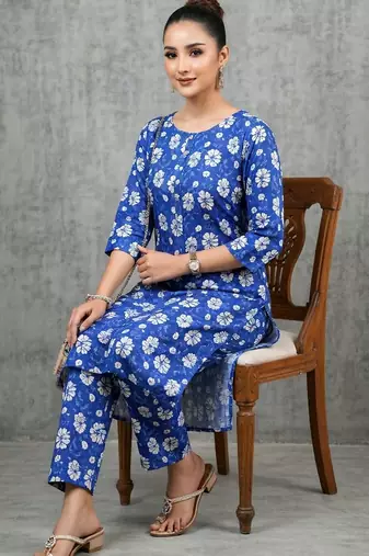workwear women floral printed regular kurta with trousers