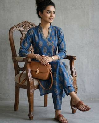 structured women paisley printed regular cotton kurta with trousers 2