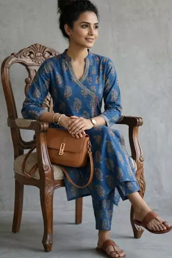 structured women paisley printed regular cotton kurta with trousers