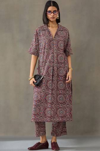 everyday women floral printed regular cotton kurta with trousers