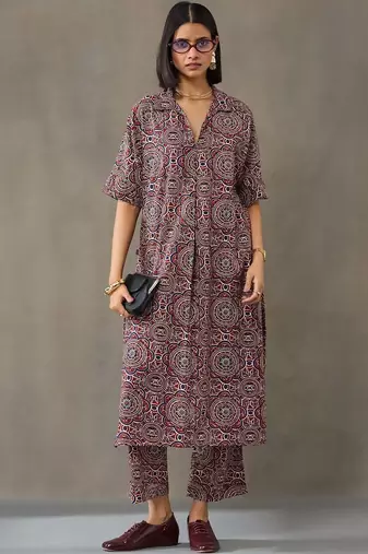 everyday women floral printed regular cotton kurta with trousers