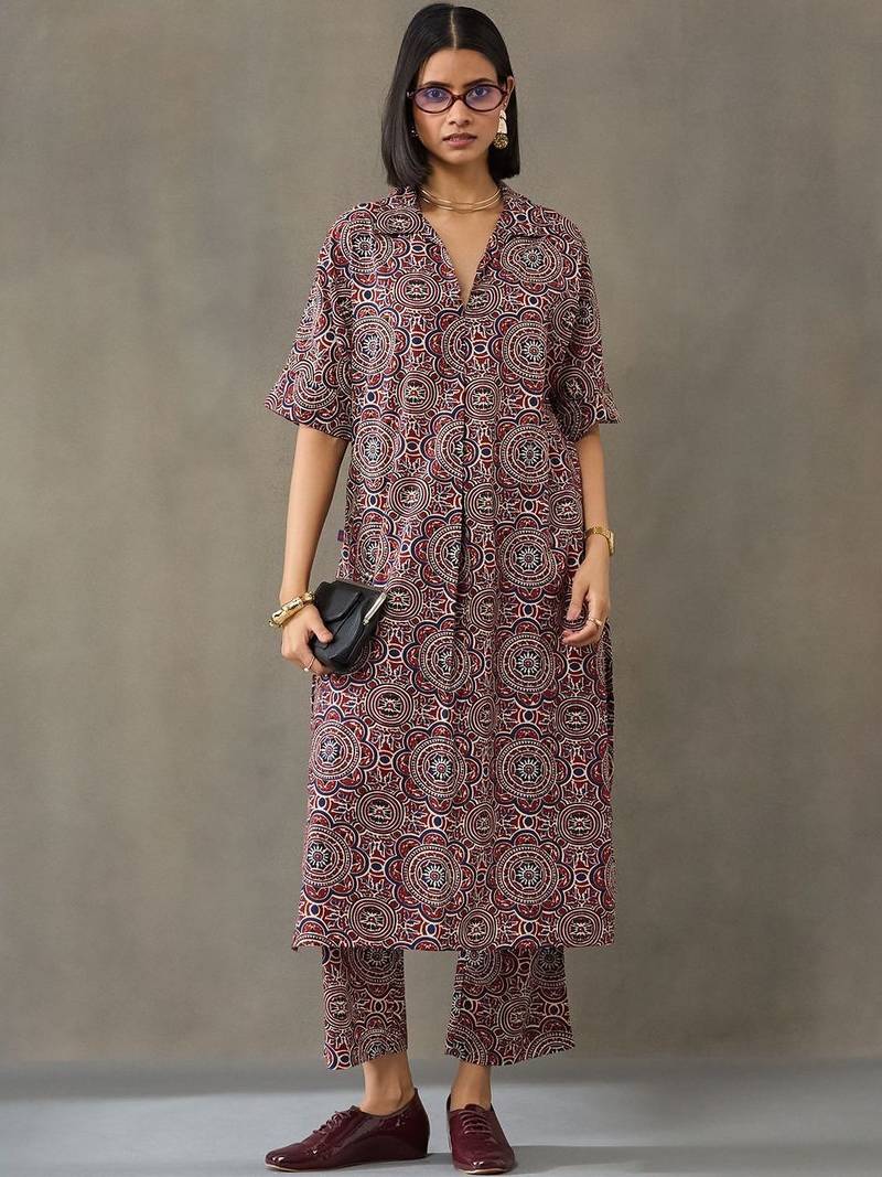 everyday women floral printed regular cotton kurta with trousers