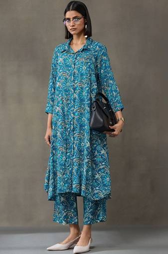 formal women floral printed regular kurta with trousers