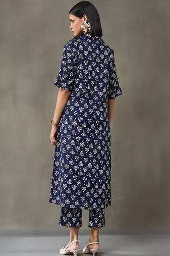 workwear women floral printed regular cotton kurta with trousers