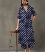 workwear women floral printed regular cotton kurta with trousers