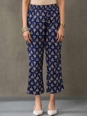 workwear women floral printed regular cotton kurta with trousers 6