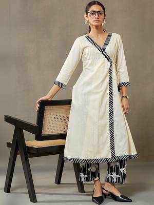 structured women dyed angrakha cotton kurta with palazzos 1