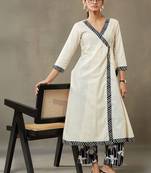 structured women dyed angrakha cotton kurta with palazzos