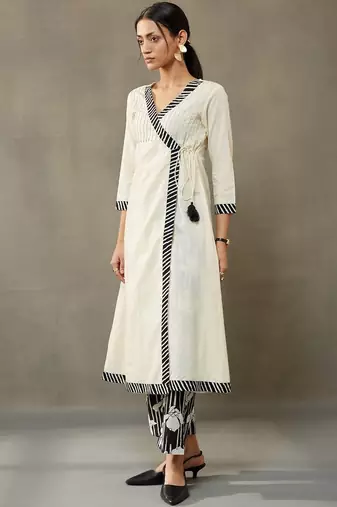 structured women dyed angrakha cotton kurta with palazzos