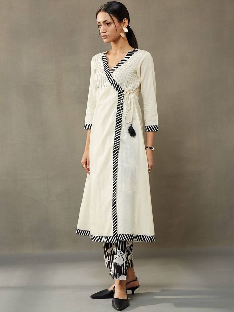 structured women dyed angrakha cotton kurta with palazzos
