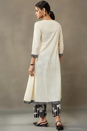 structured women dyed angrakha cotton kurta with palazzos