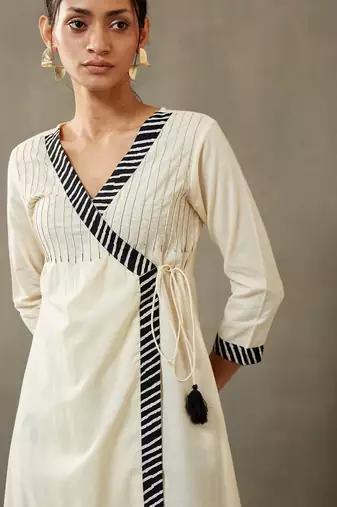 structured women dyed angrakha cotton kurta with palazzos