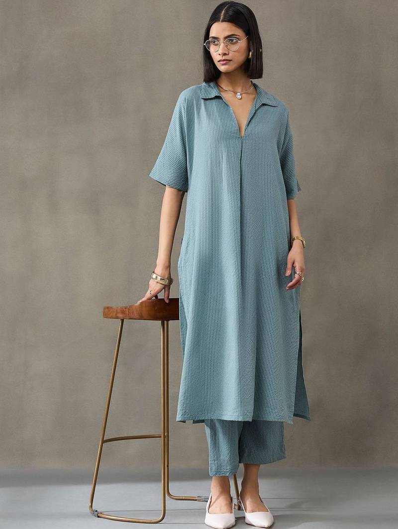 formal women embroidered regular thread work kurta with trousers
