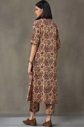 lightweight women floral printed regular cotton kurta with trousers