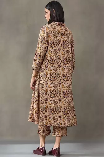 classic women floral printed regular cotton kurta with trousers