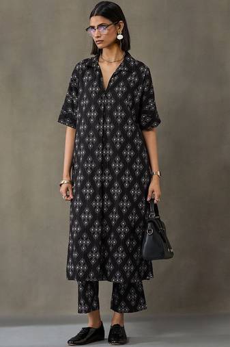 office women floral printed regular cotton kurta with trousers