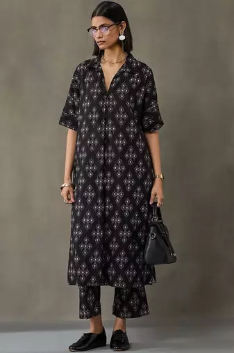 office women floral printed regular cotton kurta with trousers