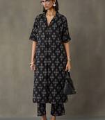 office women floral printed regular cotton kurta with trousers