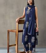 workwear women floral printed regular thread work cotton kurta with palazzos & with dupatta