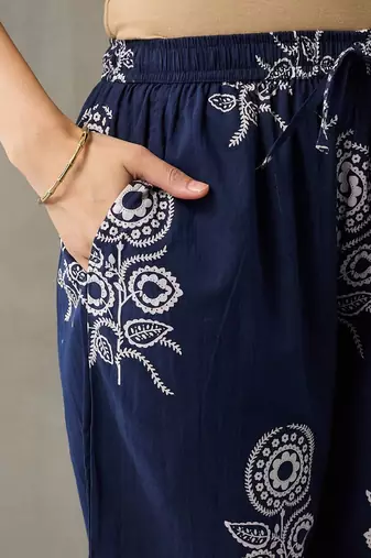 workwear women floral printed regular thread work cotton kurta with palazzos & with dupatta