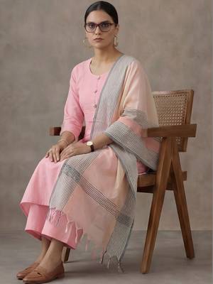 classic women printed regular cotton kurta with palazzos & with dupatta 1