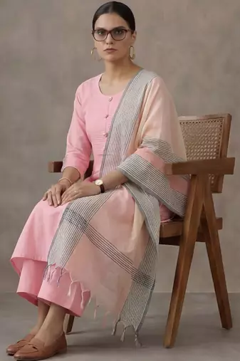 classic women printed regular cotton kurta with palazzos & with dupatta
