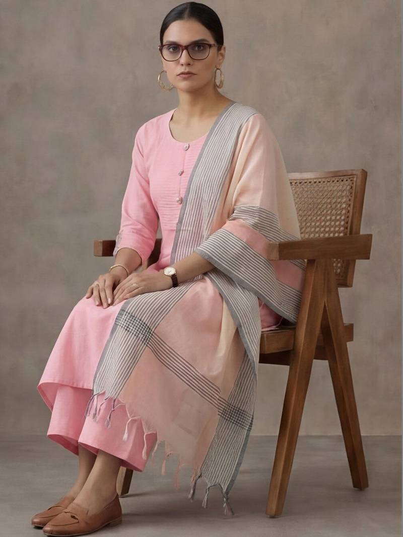 classic women printed regular cotton kurta with palazzos & with dupatta