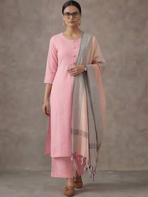 classic women printed regular cotton kurta with palazzos & with dupatta 2