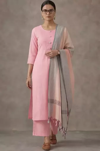 classic women printed regular cotton kurta with palazzos & with dupatta