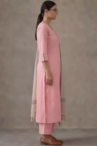 classic women printed regular cotton kurta with palazzos & with dupatta