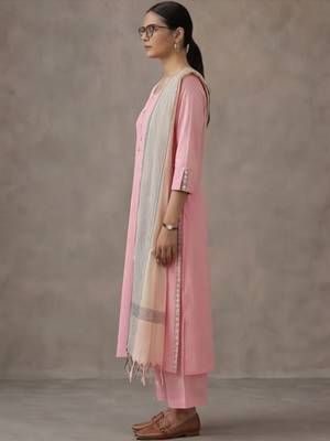 classic women printed regular cotton kurta with palazzos & with dupatta 6