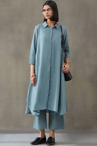workwear women embroidered regular thread work kurta with trousers