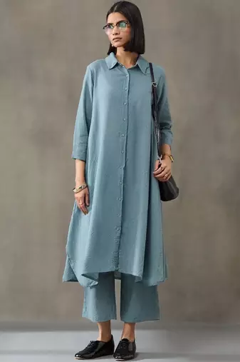 workwear women embroidered regular thread work kurta with trousers