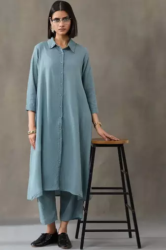 workwear women embroidered regular thread work kurta with trousers