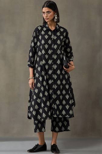 everyday workwear women floral printed regular cotton kurta with trousers
