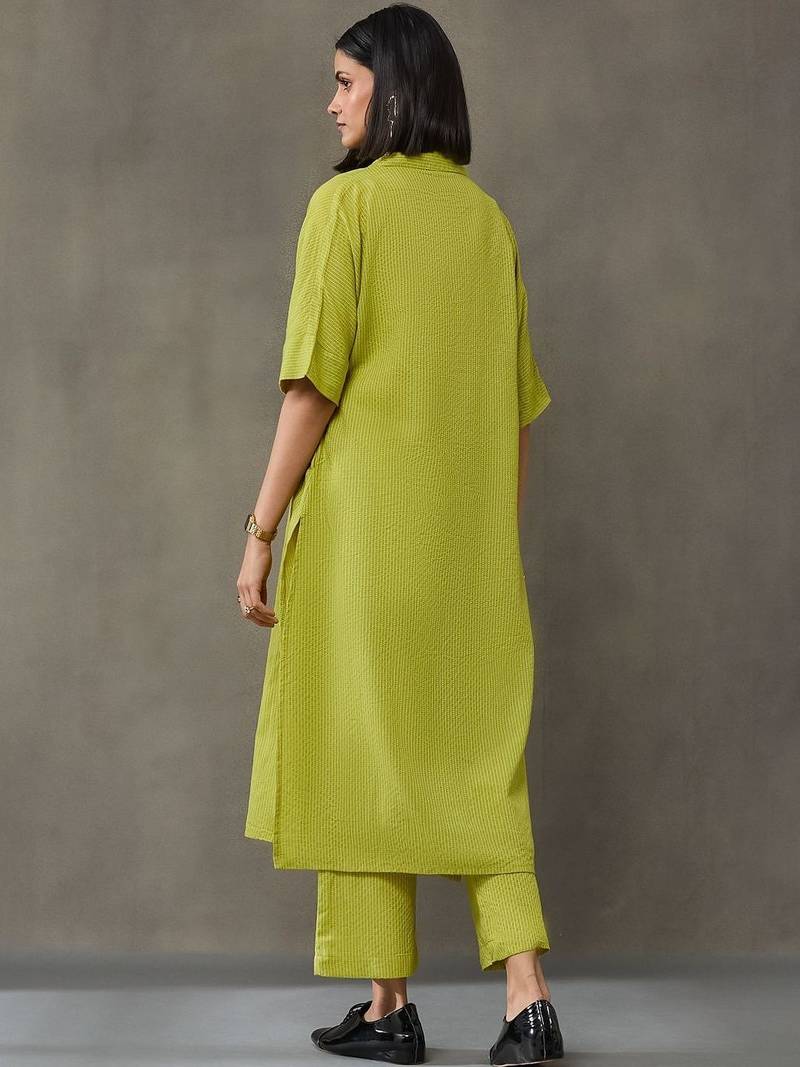 classic women embroidered regular thread work kurta with trousers