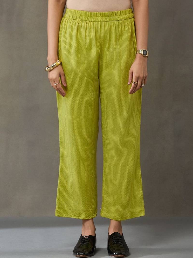 classic women embroidered regular thread work kurta with trousers