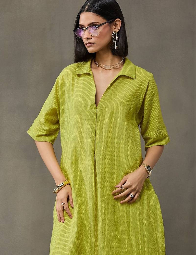classic women embroidered regular thread work kurta with trousers