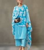 structured women leheriya printed regular cotton kurta with palazzos & with dupatta
