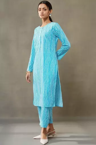 structured women leheriya printed regular cotton kurta with palazzos & with dupatta