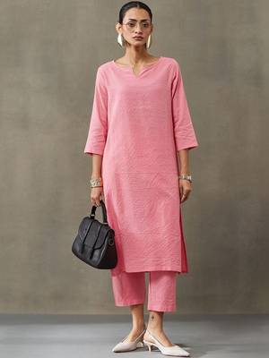 contemporary formal women thread work cotton kurta with trousers 1