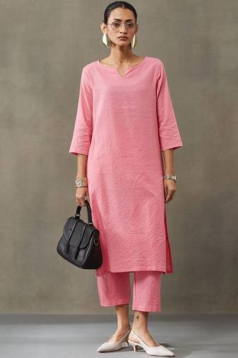 contemporary formal women thread work cotton kurta with trousers