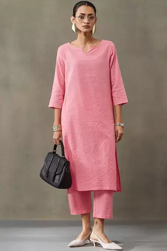 contemporary formal women thread work cotton kurta with trousers
