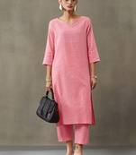 contemporary formal women thread work cotton kurta with trousers