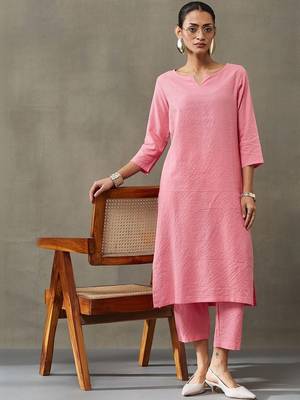contemporary formal women thread work cotton kurta with trousers 2